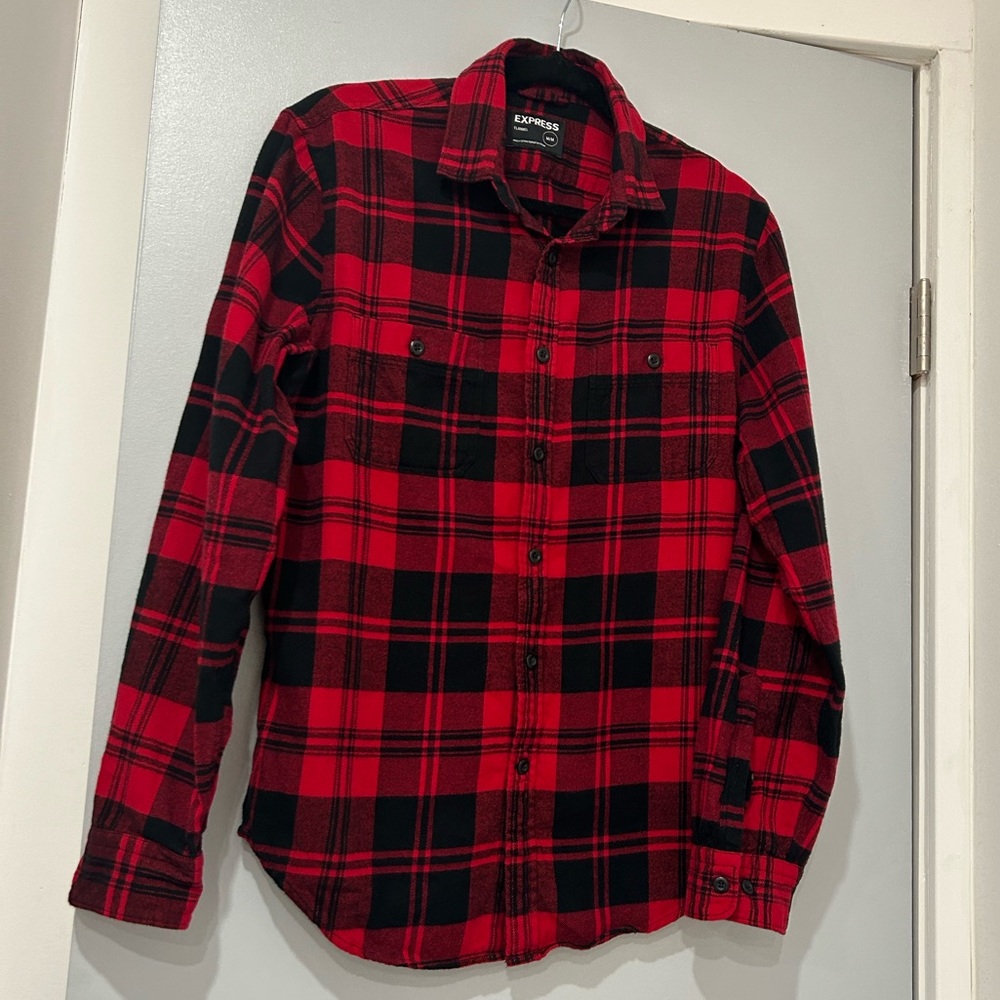 Express Red Plaid Flannel Shirt